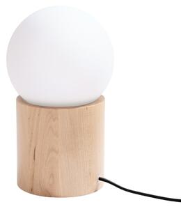 Stolní lampa Boomo, 1x bílé skleněné stínítko, dřevo
