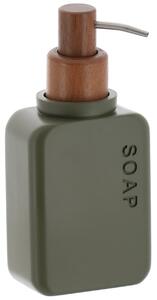 Dávkovač mýdla Salva, olivový/s dřevěnými prvky, 300 ml