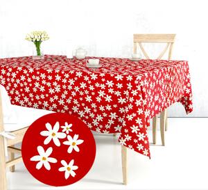 Ervi bavlněný ubrus na stůl čtvercový - květinky na červeném