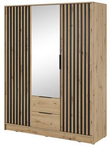 Šatní skříň - NELLY 3D se zrcadlem, dub artisan/černá