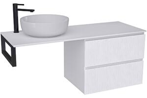 Koupelnová skříňka Carole - bílá matná rýhovaná + deska pod umyvadlo Navira Slim - 18 mm + konzole černá - 120x46x49,8 cm
