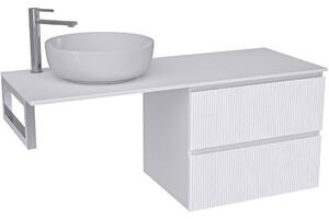 Koupelnová skříňka Carole - bílá matná rýhovaná + deska pod umyvadlo Navira Slim - 18 mm + konzole chrom - 120x46x49,8 cm