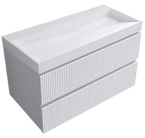 Koupelnová skříňka Carole - bílá matná rýhovaná + umyvadlo z lit. mramoru Vita - bílá lesklá - 100x58x46 cm