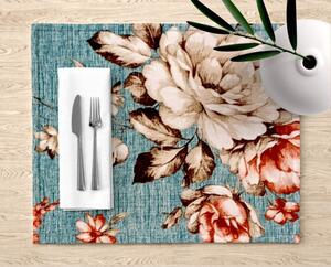 Ervi bavlněné prostírání na stůl - květy na tyrkysovém