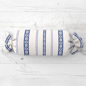 Biante Polštář válec bonbon Sandra SA-590 Modrý lidový vzor na bílém 15x40 cm