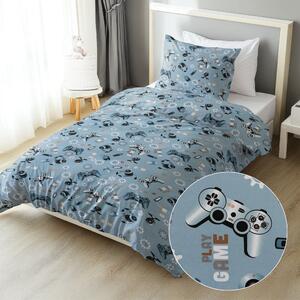 Biante Dětské bavlněné ložní povlečení Sandra SA-588 Play Game na modrém Jednolůžko 140x200 a 70x90 cm