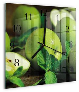 Skleněné hodiny na stěnu Zelená jablka zskc-30x30-00182456