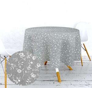 Ervi bavlněný ubrus na stůl kulatý - květiny na šedém