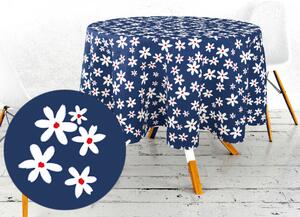 Ervi bavlněný ubrus na stůl kulatý - květinky na modrém