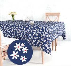Ervi bavlněný ubrus na stůl obdélníkový - květinky na modrém
