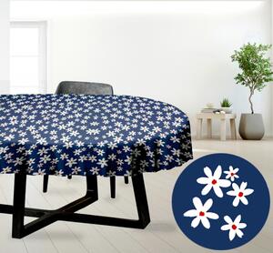 Ervi bavlněný ubrus na stůl oválný - květinky na modrém