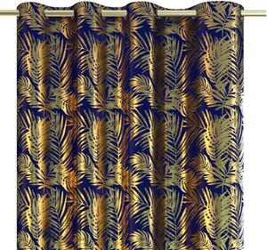 AmeliaHome Závěs Velvet Golden Leaves indigo, 140 x 245 cm