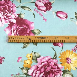 Ervi bavlna š.240 cm - Květy na tyrkysovém č.26560-12, metráž
