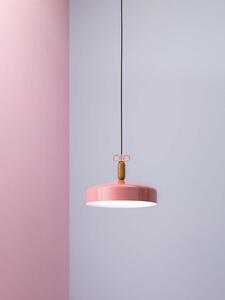 Il Fanale Bon Ton, růžové závěsné svítidlo s prvky dřeva a mosazi, 1x77W E27, prům. 45cm
