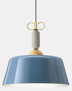 Il Fanale Bon Ton, modré závěsné svítidlo s prvky dřeva a mosazi, 1x77W E27, prům. 40cm