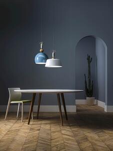 Il Fanale Bon Ton, stolní lampa z mosazi, dřeva, béžová základna, modré stínítko, 3x30W E14, výška 61,1cm