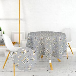 Ervi bavlněný ubrus na stůl kulatý - Třešňový květ na šedém
