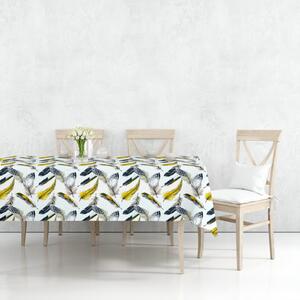 Ervi bavlněný ubrus na stůl obdélníkový - žluté a šedé peří