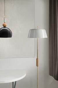 Il Fanale Bon Ton, stolní lampa z mosazi, dřeva, béžová základna, černé stínítko, 3x30W E14, výška 61,1cm