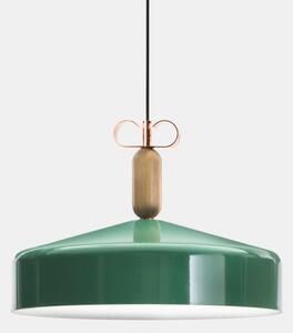 Il Fanale Bon Ton, zelené závěsné svítidlo s prvky dřeva a mosazi, 1x77W E27, prům. 45cm