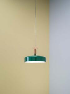 Il Fanale N2C1O Bon Ton, zelené závěsné svítidlo s prvky dřeva a mosazi, 1x15W LED E27, prům. 45cm