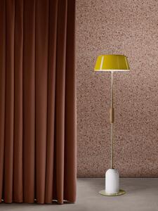 Il Fanale Bon Ton, stojací lampa z mosazi, dřeva, bílá základna, žluté stínítko, 3x30W E14, výška 155,7cm