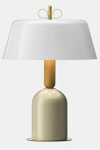 Il Fanale Bon Ton, stolní lampa z mosazi, dřeva, béžová základna, bílé stínítko, 3x30W E14, výška 56,9cm