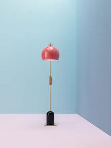 Il Fanale Bon Ton, stojací lampa z mosazi, dřeva, černá základna, červené stínítko, 3x30W E14, výška 157,4cm