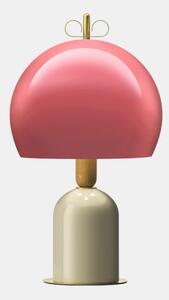 Il Fanale Bon Ton, stolní lampa z mosazi, dřeva, béžová základna, červené stínítko, 3x30W E14, výška 61,1cm