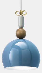 Il Fanale N1G1O Bon Ton, modré závěsné svítidlo s prvky dřeva a mosazi, 1x15W LED E27, prům. 35cm