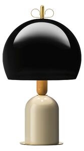 Il Fanale Bon Ton, stolní lampa z mosazi, dřeva, béžová základna, černé stínítko, 3x30W E14, výška 61,1cm