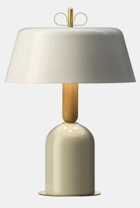 Il Fanale Bon Ton, stolní lampa z mosazi, dřeva, béžová základna, šedé stínítko, 3x30W E14, výška 56,9cm