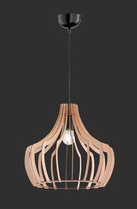Světle hnědé závěsné svítidlo ze dřeva a kovu Trio Wood, výška 150 cm