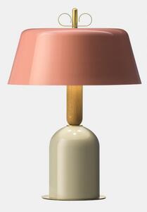 Il Fanale Bon Ton, stolní lampa z mosazi, dřeva, béžová základna, růžové stínítko, 3x30W E14, výška 56,9cm