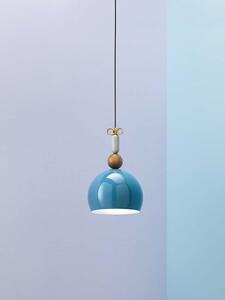 Il Fanale N1G1O Bon Ton, modré závěsné svítidlo s prvky dřeva a mosazi, 1x15W LED E27, prům. 35cm