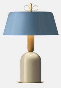 Il Fanale Bon Ton, stolní lampa z mosazi, dřeva, béžová základna, modré stínítko, 3x30W E14, výška 56,9cm