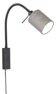 Fischer Honsel 30394 MAUI - Nástěnná čtecí lampička s textilním šedým stínidlem, 1 x E14, vypínač na kabelu (Elegantní nástěnná lampa na čtení nejen do ložnice nad postel s kabelem do zásuvky)
