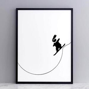 Sítotisk s králíkem Snowboard Rabbit 30 × 40 cm