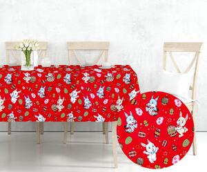 Ervi bavlněný ubrus na stůl obdélníkový - Velikonoční zajíčci-červené