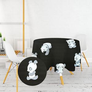 Ervi bavlněný ubrus na stůl kulatý - Pandy na černém