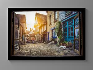 Liox Obraz okno do malebné ulice Rozměr: 40 x 25 cm