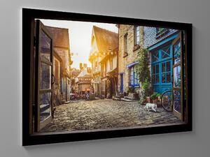Liox Obraz okno do malebné ulice Rozměr: 40 x 25 cm