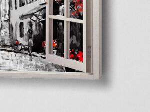 Liox Obraz okno olejomalba červený deštník Rozměr: 60 x 40 cm