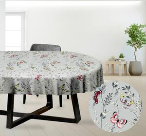 Ervi bavlněný ubrus na stůl oválný - motýlcí na šedém