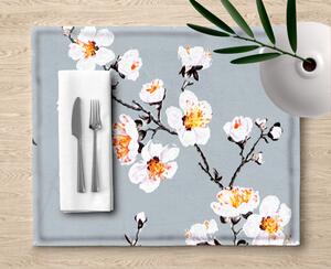 Ervi bavlněné prostírání na stůl - květ jabloně na šedém