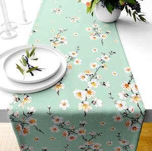 Ervi bavlněný běhoun na stůl - květ jabloně na zeleném