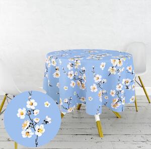 Ervi bavlněný ubrus na stůl kulatý - květ jabloně na modrém