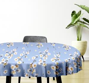 Ervi bavlněný ubrus na stůl oválný - květ jabloně na modrém