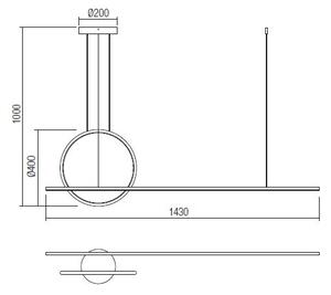 Redo 01-1734 Giotto, moderní závěsné svítidlo, 49W LED 3000K dimswitch, bílá, délka 143cm