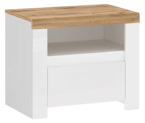 Noční stolek 1S, bílý lesk/dub wotan, VILGO